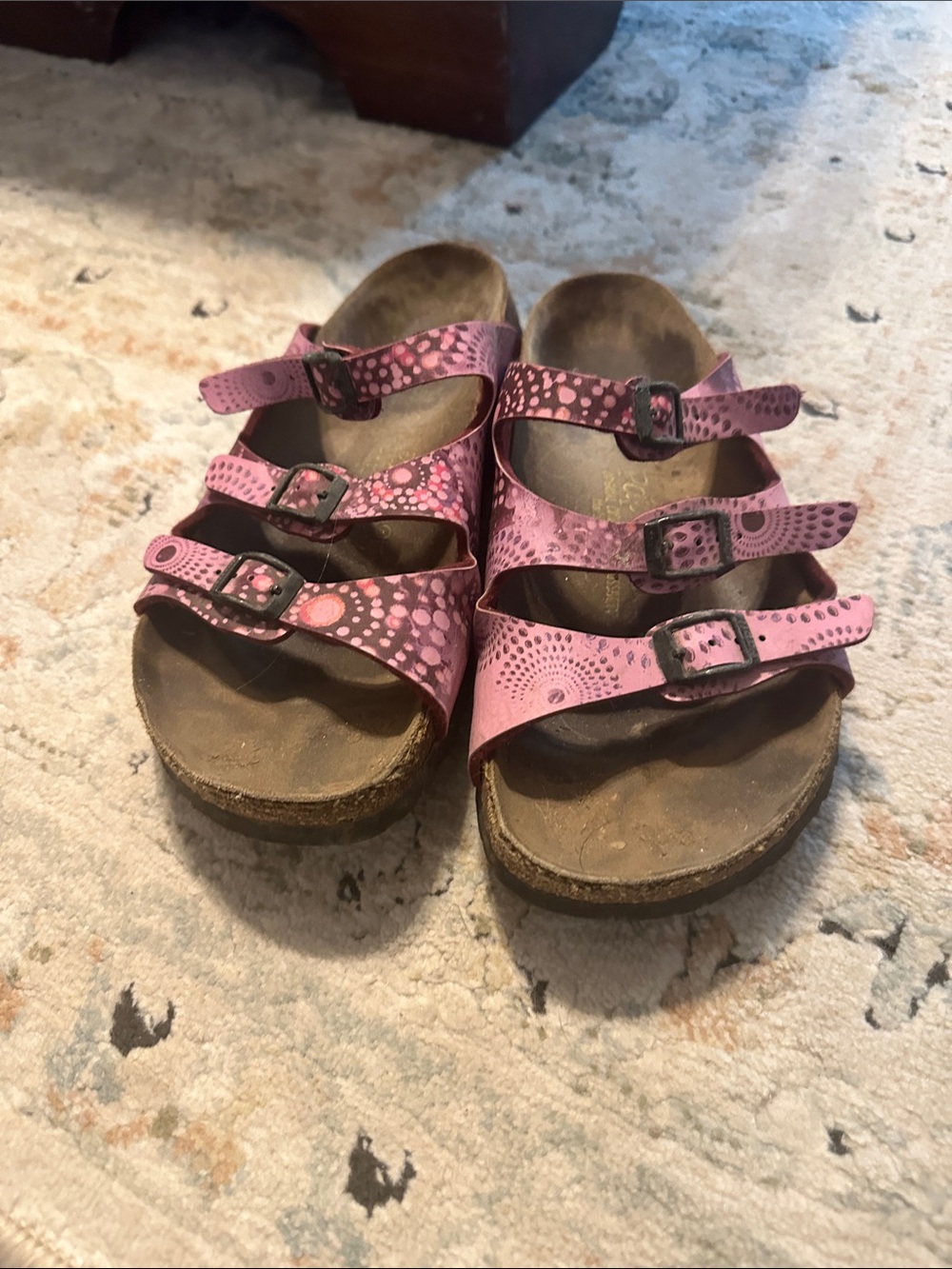 Birkenstock Pink Patterned Triple-Strap Kids Sandals